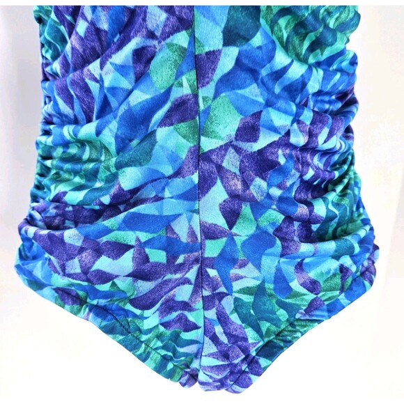 Vtg 90s/ Y2K Gabar Womens One Piece Swimsuit Ruched V Neck Abstract Unsized S/M - Picture 5 of 15